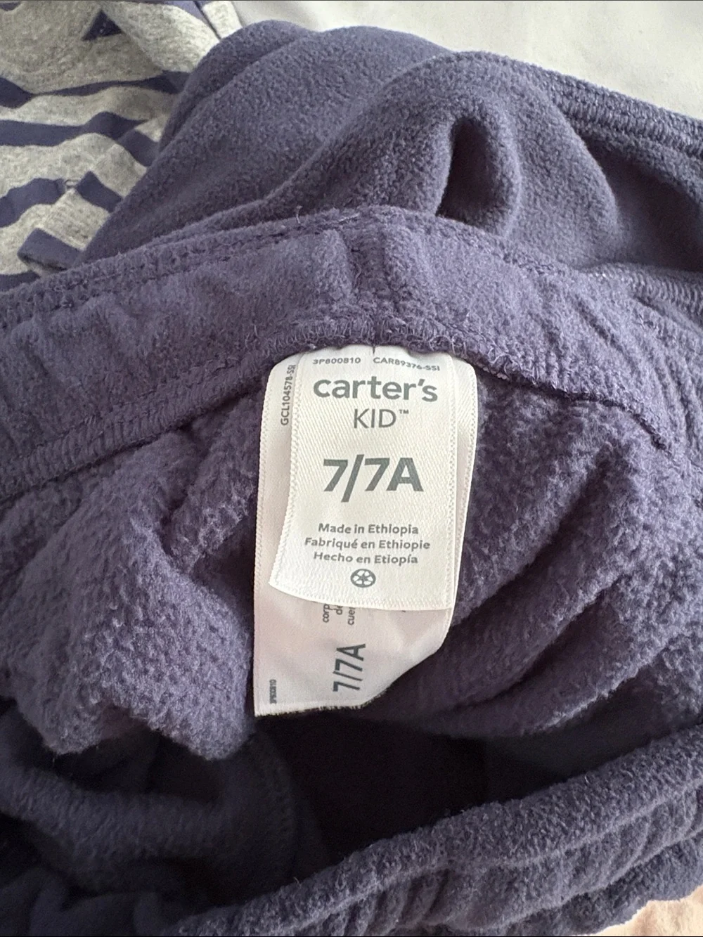 Carter's Gray & Navy Striped Top with Navy Jogger Fleece Sweatpants